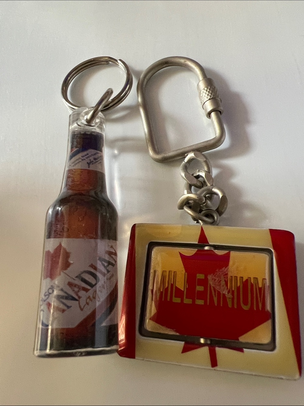 Millennium Maple Keychain & Beer Bottle Key Ring Set - Red and Silver
